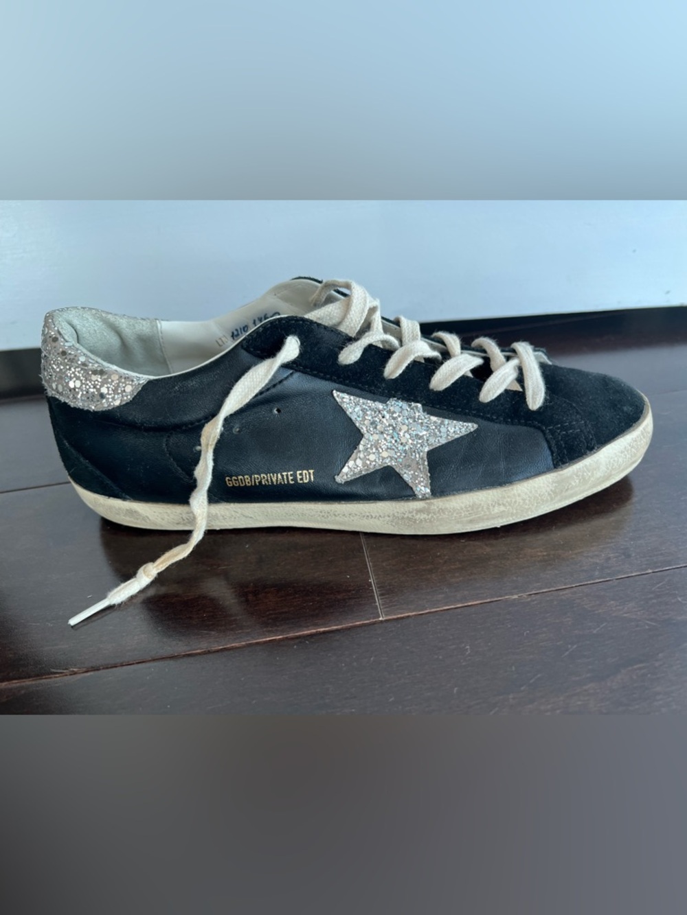 Golden Goose Black Leather & Suede Sneakers with Silver Glitter Details - Picture 3 of 11